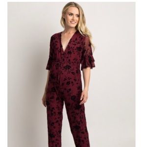 Burgundy Floral Maternity Jumpsuit